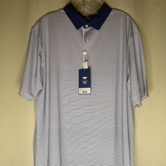 Boston Scott Links Collection Modern Fit Mens XXL Navy & White Striped Golf Pol - Picture 1 of 5